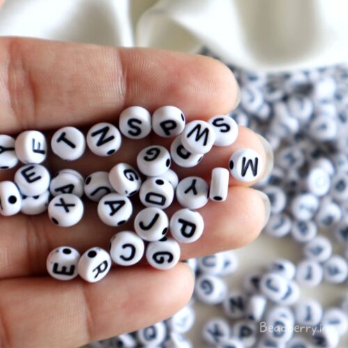 White Round Alphabet Beads-100gm