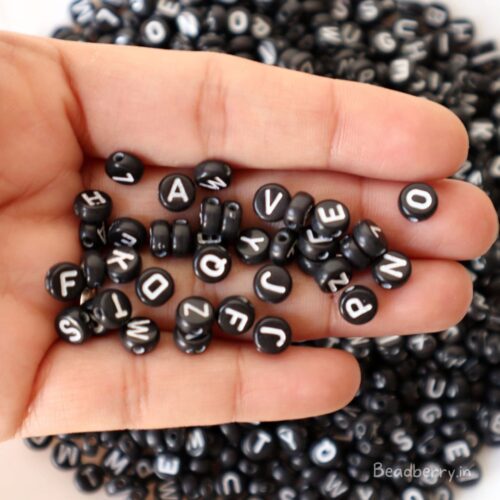 Black Round Alphabet Beads-100gm