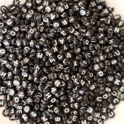 Black Round Alphabet Beads-100gm