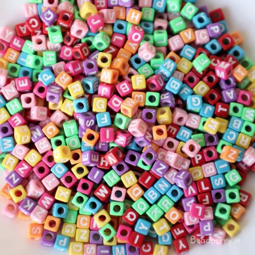 Multicolor Cube Alphabet Beads-100gm