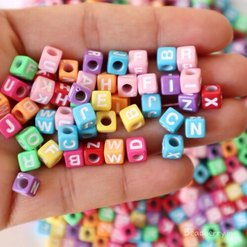 Multicolor Cube Alphabet Beads-100gm