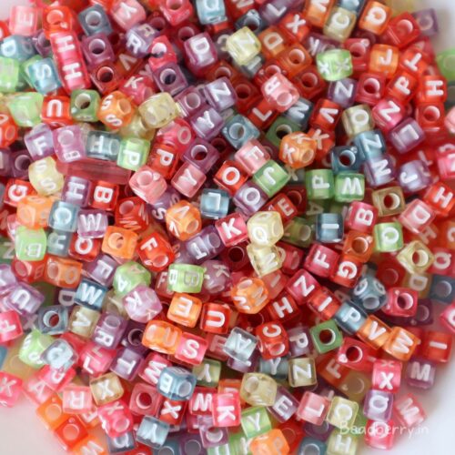 Mixed Colorful Cube Alphabet Beads