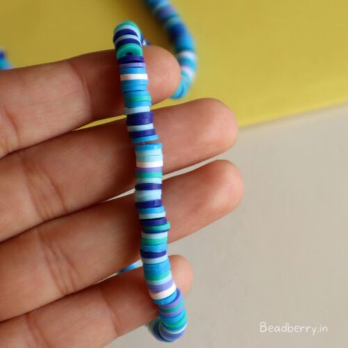 Blue Mix Polymer Clay Fimo Beads- 1 String