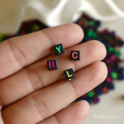 Black Multicolor Cube Alphabet Beads-100gm