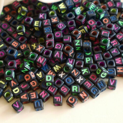 Black Multicolor Cube Alphabet Beads-100gm