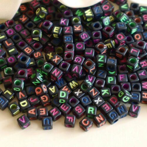 Black Multicolor Cube Alphabet Beads-100gm