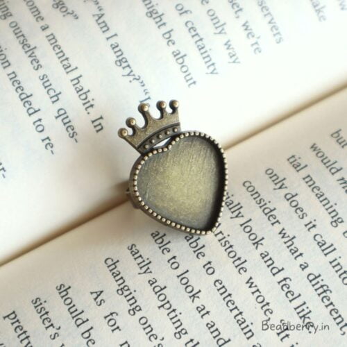 Antique Crown Heart Adjustable Ring Bezel