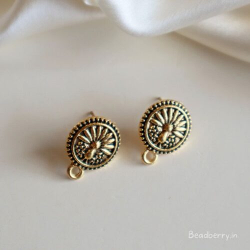 Golden Oxidised Earrings Making Studs Material | Size-15mm | 4 Pcs