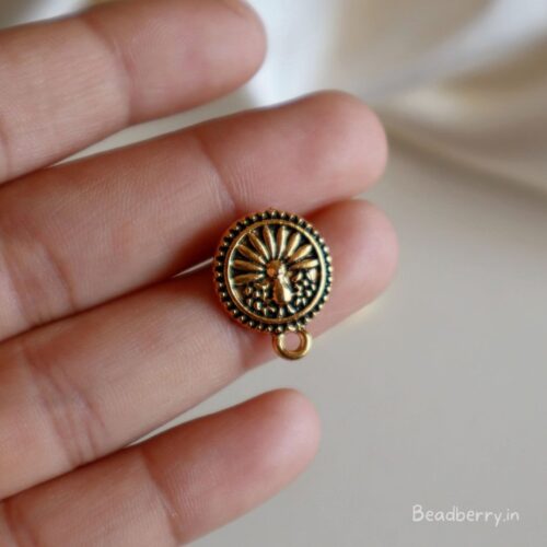 Golden Oxidised Earrings Making Studs Material | Size-15mm | 4 Pcs