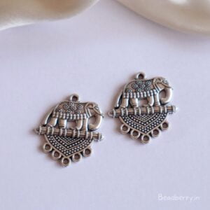 Elephant Oxidised Earrings Making Material-Silver