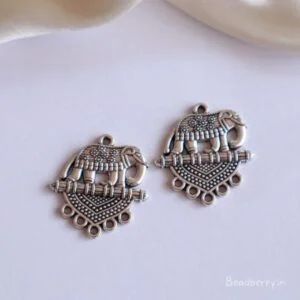 Elephant Oxidised Earrings Making Material-Silver