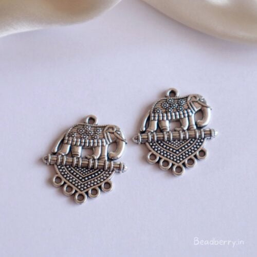 Elephant Oxidised Earrings Making Material-Silver