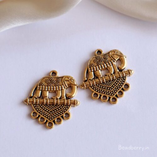 Elephant Oxidised Earrings Making Material-Golden