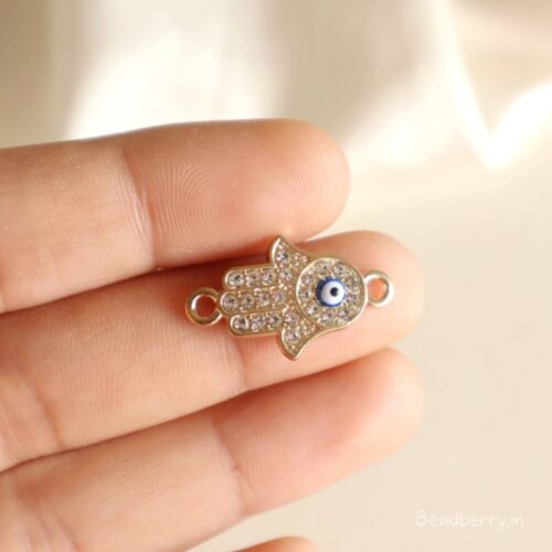 Hamsa Evil Eye Stone Studded Connector Charm