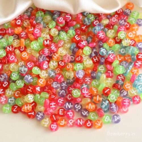 Mixed Colorful Round Alphabet Beads-100gm