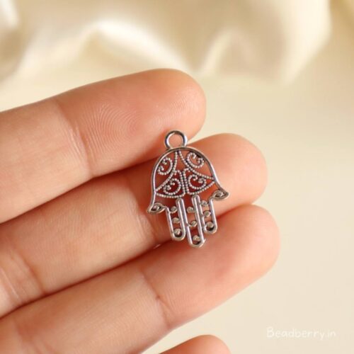 Silver Metal Hamsa Charms-12 Pcs