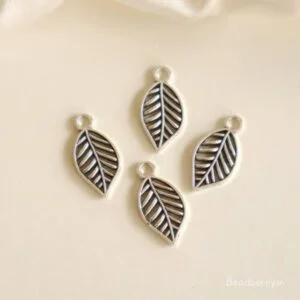 Silver Metal Leaf Shape Charms-12 Pcs
