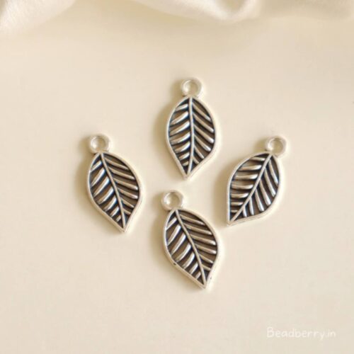 Silver Metal Leaf Shape Charms-12 Pcs