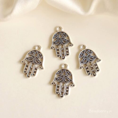 Silver Metal Hamsa Charms-12 Pcs