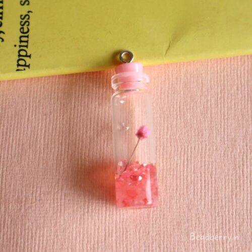 Pink Glass Bottle Flower Charms