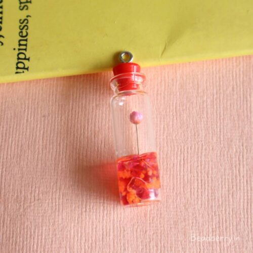 Red Glass Bottle Flower Charms