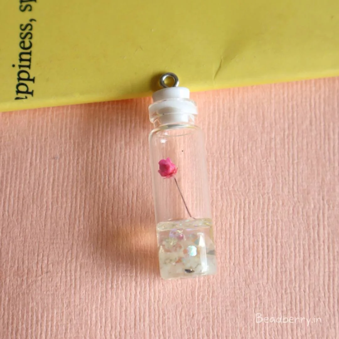 White Glass Bottle Flower Charms