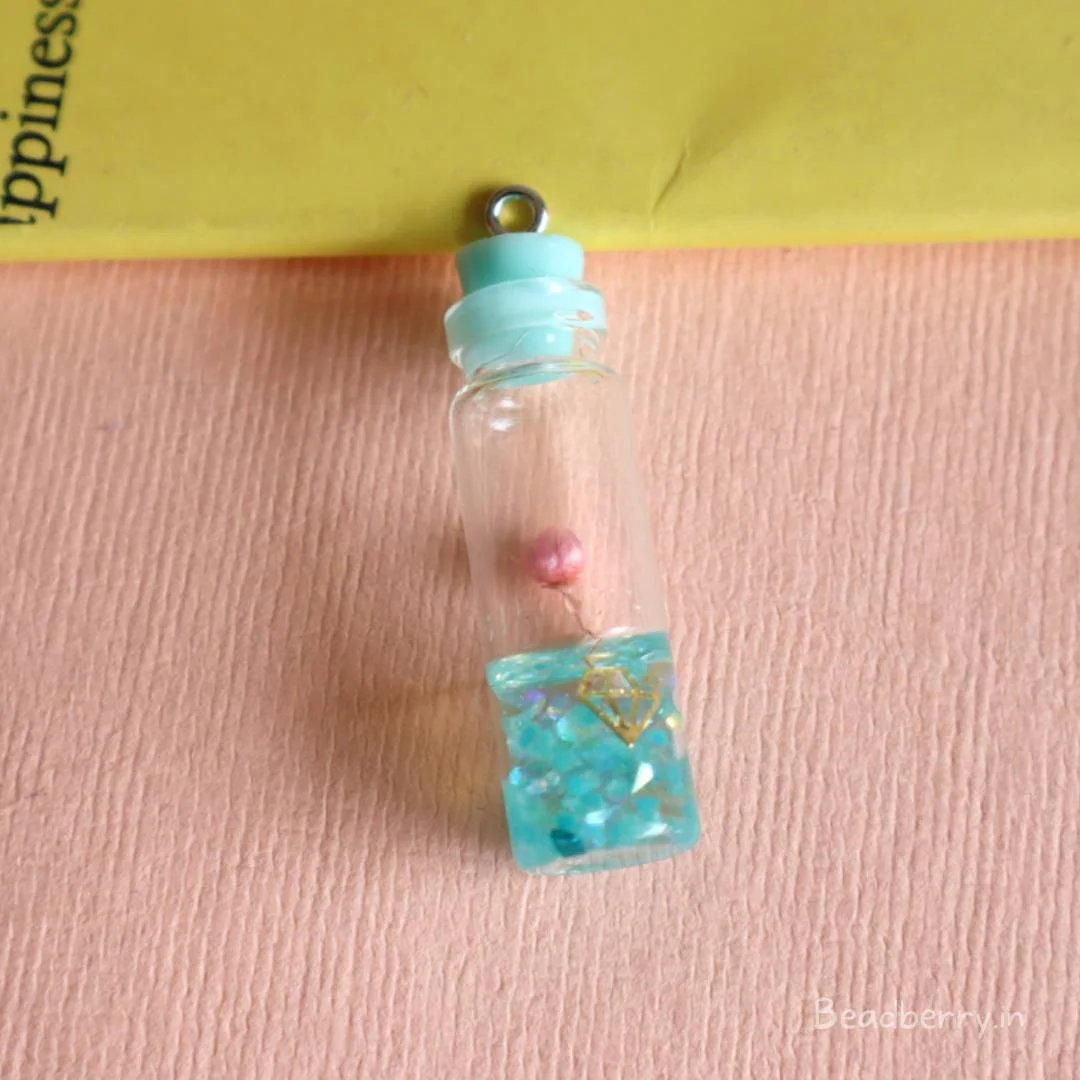 Blue Transparent Glass Bottle Charm