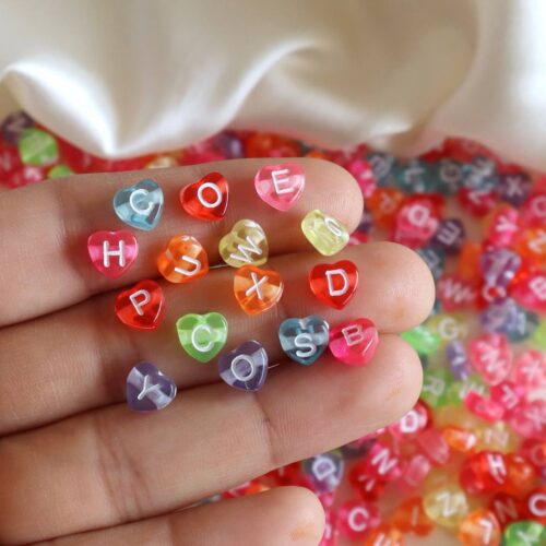 Mixed Colorful Heart Alphabet Beads-100gm