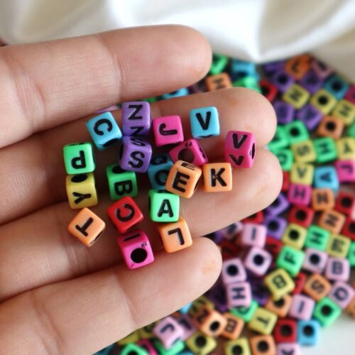 Multicolor Cube Black Alphabet Beads-100gm