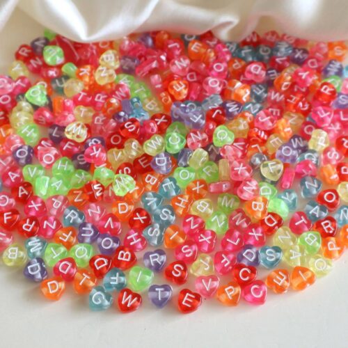 Mixed Colorful Heart Alphabet Beads-100gm