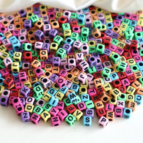 Multicolor Cube Black Alphabet Beads-100gm