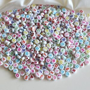 White Colorful Round Alphabet Beads-100gm
