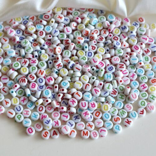 White Colorful Round Alphabet Beads-100gm