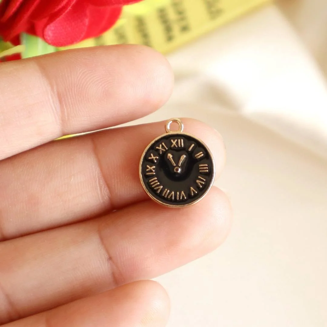 Enamel Clock Charm/Pendant-Black