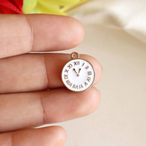 Enamel Clock Charm/Pendant-White