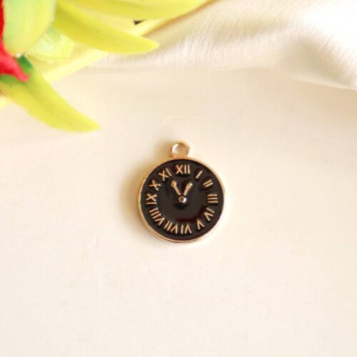 Enamel Clock Charm/Pendant-Black