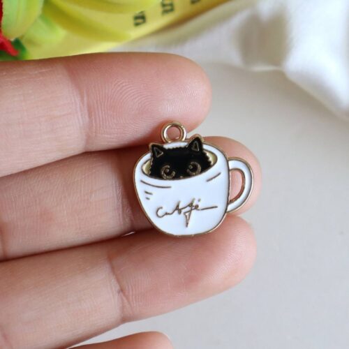 Enamel Cat Coffee Cup Charm