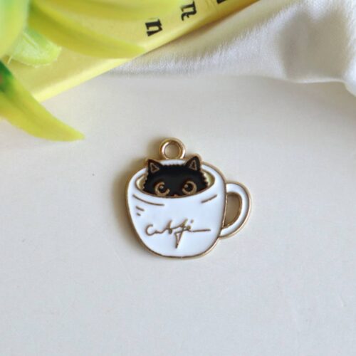 Enamel Cat Coffee Cup Charm