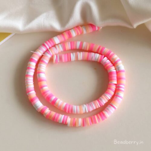 Pink Mix Polymer Clay Fimo Beads- 1 String