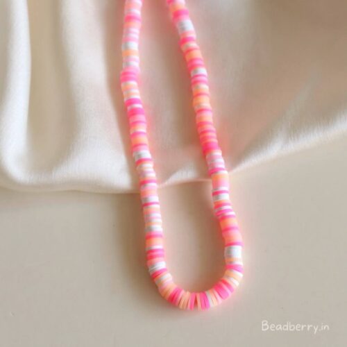 Pink Mix Polymer Clay Fimo Beads- 1 String