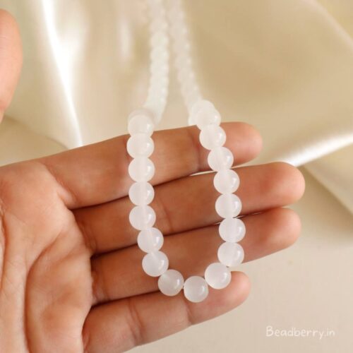 White Glass Beads | 1 String | Size: 8mm