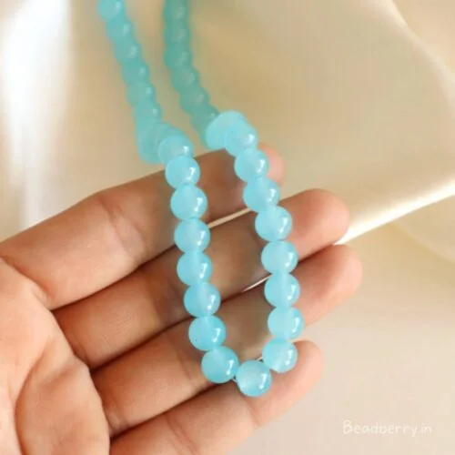 Sky Blue Glass Beads | 1 String | Size: 8mm