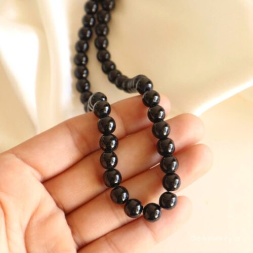 Black Glass Beads | 1 String | Size: 8mm