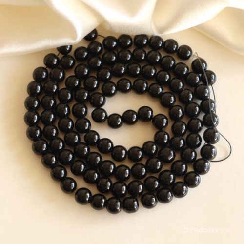 Black Glass Beads | 1 String | Size: 8mm