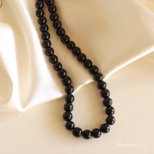 Black Glass Beads | 1 String | Size: 8mm