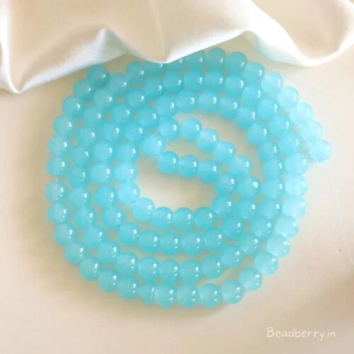 Sky Blue Glass Beads | 1 String | Size: 8mm