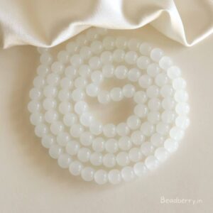 White Glass Beads | 1 String | Size: 8mm