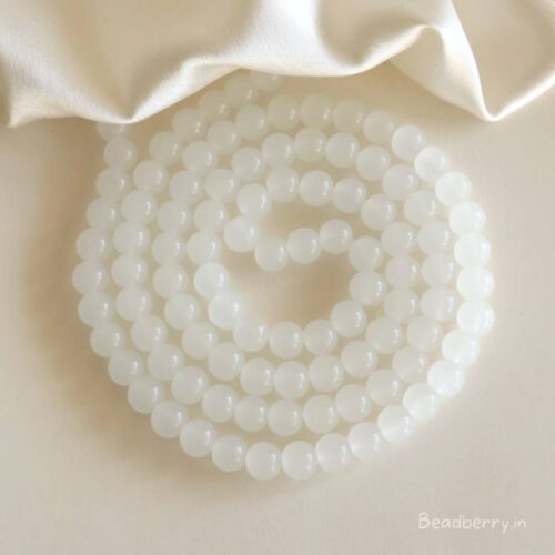 White Glass Beads | 1 String | Size: 8mm