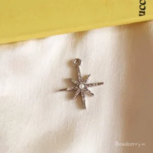 Silver Stone Studded Star Charm/Pendant