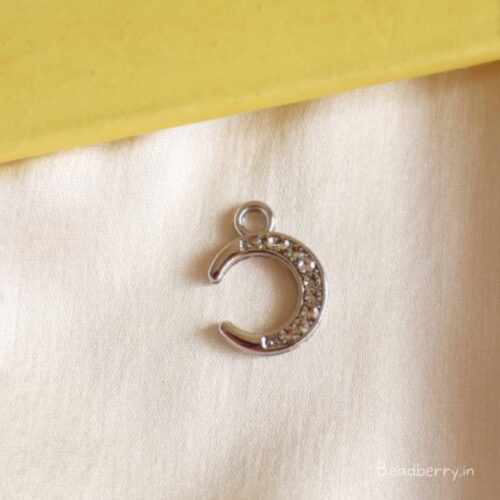 Small Stone Studded Moon Charm/Pendant- Silver